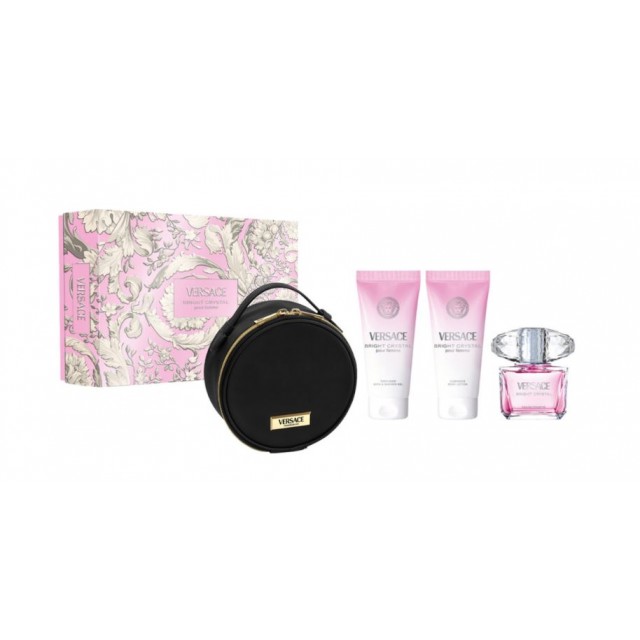 VERSACE Bright Crystal SET: EDT 90ml + body lotion 100ml + shower gel 100ml + round case